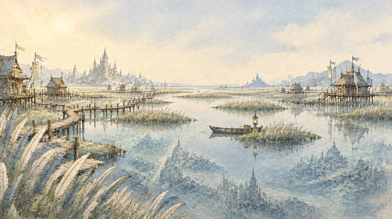Watermark Fen, rawa tempat kota-kota lama terlihat samar di bawah air, alang-alang berupa bulu pena
